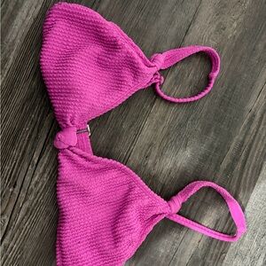 Textured Hot Pink Triangle Bikini Top - Women Swim